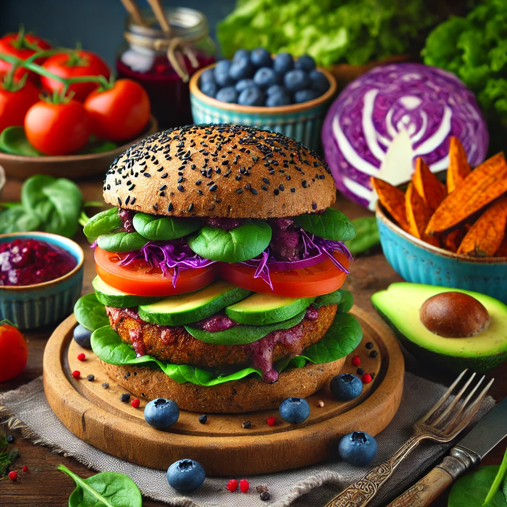 burger-riche-antioxydants-sauces-et-garnitures-sante